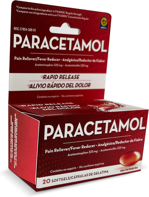 Acetaminophen 325mg 20 Softgels - Rapid Release Pain Relief, Extra Strength, Fever Reducer for Adults