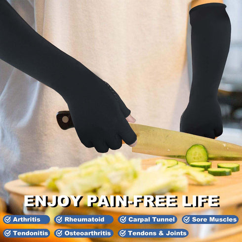 Copper Long Arthritis Gloves, Extra Long Compression Glove for Pain Relief, Fingerless (Medium)