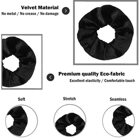 IVARYSS 12 Pcs Black Velvet Scrunchies for Women, Soft Ponytail Holders, Classic Elastic Hair Bands for Girls