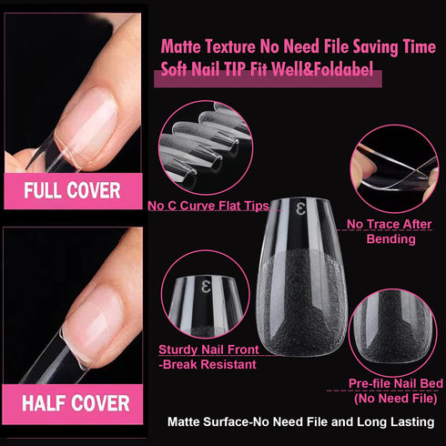 UNA GELLA Short Coffin Press on Nails - 216pcs Pre-shape Gel Tips for Full Cover Acrylic Nail