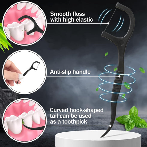 2000 Count Floss Picks Bulk, Natural Dental Floss Picks Toothpicks, High Pull Tooth Flosser Picks for Teeth (Black)