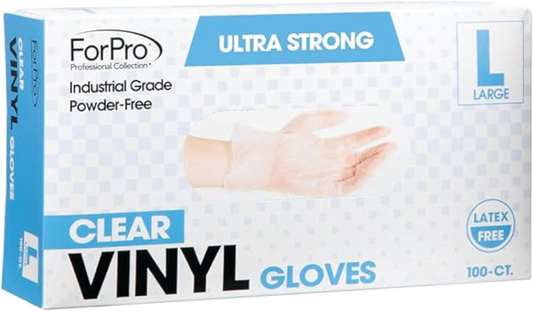 ForPro Disposable Vinyl Gloves, Clear, Industrial Grade, Powder-Free, Latex-Free, Food Safe, 100-Count Large