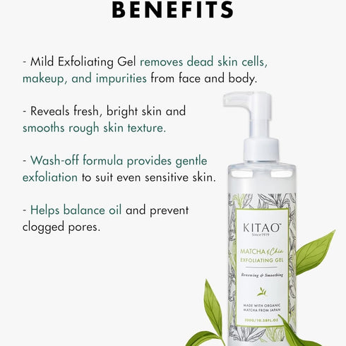 KITAO Exfoliating Scrub Gel for Face & Body, Organic Matcha Moisturizing Exfoliator for Smoother Skin - 10.6 fl oz