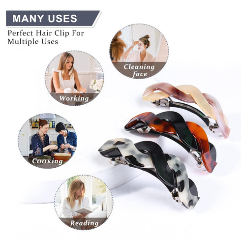 Large Hair Clips (3 Count) - Elegant French Barrettes for Thick Hair, 3pcs Retro Hair Accessories for Women Daily Wear