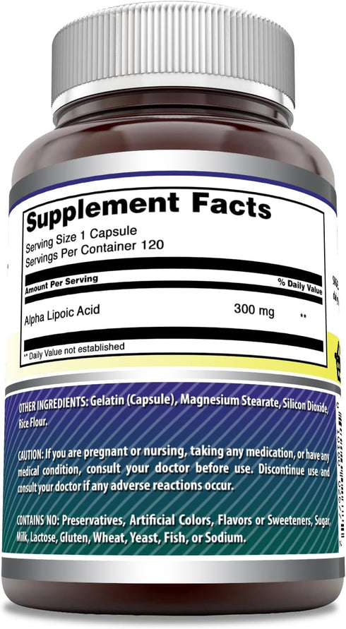 Amazing Formulas Alpha Lipoic Acid 300 Mg Capsules Supplement | Non-GMO | Gluten Free | Made in USA (120)