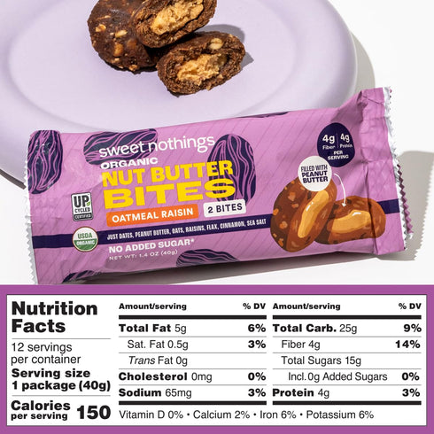 Pack: 6-2 Packs (2 7 Sweet Nothings, Variety Chocolate, Apple Cinnamon, and Oatmeal Raisin, USDA Organic Nut Butter