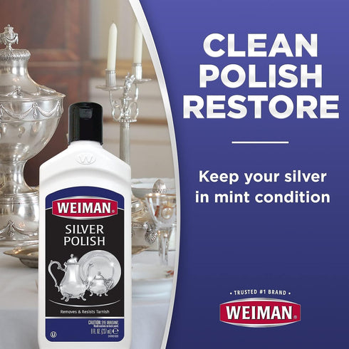 Weiman Silver Polish and Cleaner, 8 Ounce Pack of 2 for Clean Shine and Protective Tarnish Prevention