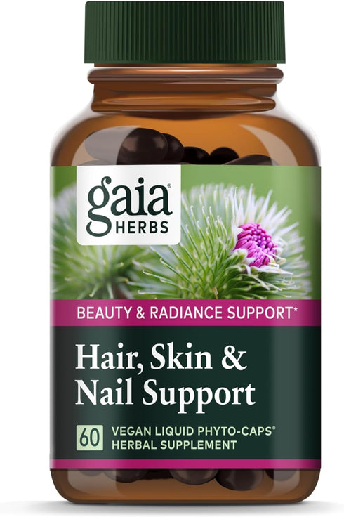 Gaia Herbs Hair, Skin & Nail Support, 60 Vegan Liquid Phyto-Capsules for Healthy Skin, Hair & Nail Growth