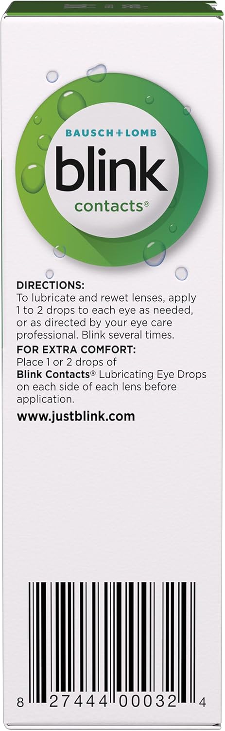 Blink Contacts Lubricating Eye Drops, 0.34 fl oz (10 mL), Pack of 3 for Eye Comfort