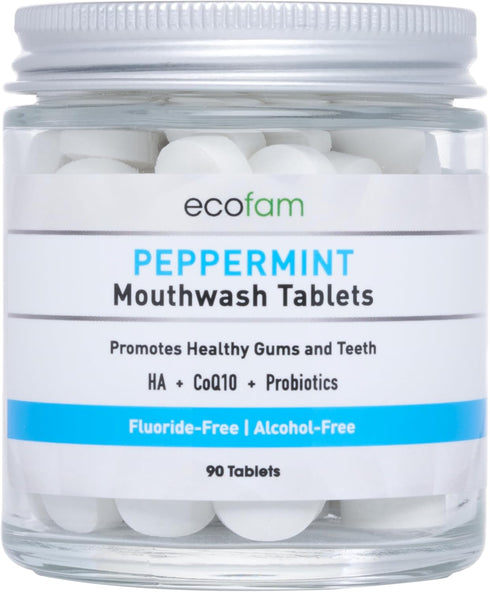 Peppermint Mouthwash Tablets - Chewable Travel Size Mouthwash for Fresh Breath, Fluoride Free, Alcohol Free (90 Tablets)