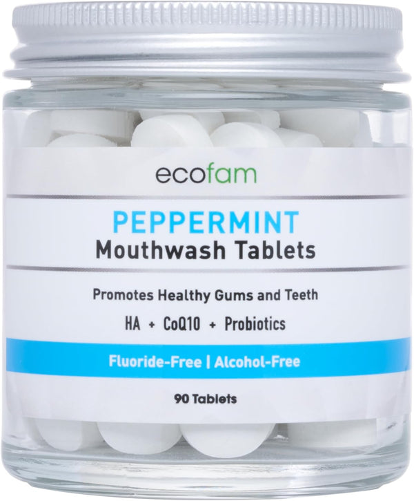 Peppermint Mouthwash Tablets - Chewable Travel Size Mouthwash for Fresh Breath, Fluoride Free, Alcohol Free (90 Tablets)