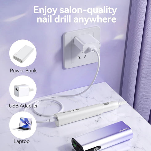 TOUCHBeauty Electric Nail Drill, Professional Nail Files for Acrylic Gel Nails, Portable Manicure Kit