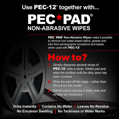 PEC-12 4"x4" 100 (59ml) 2oz Photographic Emulsion Cleaner Kit and PEC-PAD Lint Free Non-Abrasive Wipes Sheets per/Pkg