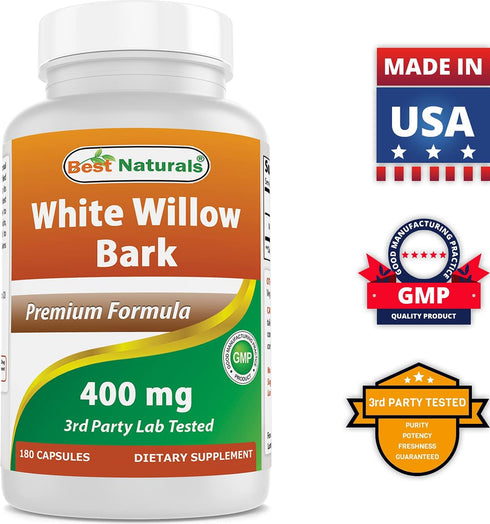 Best Naturals White Willow Bark 400 mg, 180 Capsules (Pack of 3)