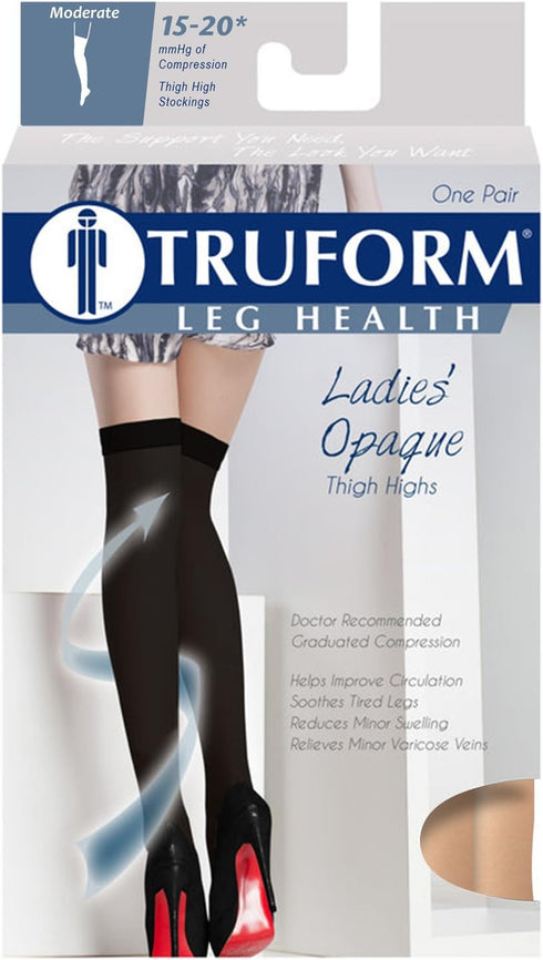 Truform Women's Compression Stockings, 15-20 mmHg, Thigh High Length, Closed Toe, Opaque, Beige, X-Large