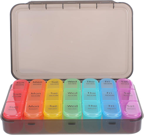 SOLUSTRE Large Weekly Pill Organizer with Sealed Wear-Resistant Portable Medicine Case, Multi-Compartment