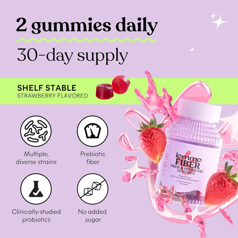 Lemme Gummies 4g (60 Count) Fiber & Probiotic for Adults, Promotes Regularity & Digestive Health, No Sugar Added
