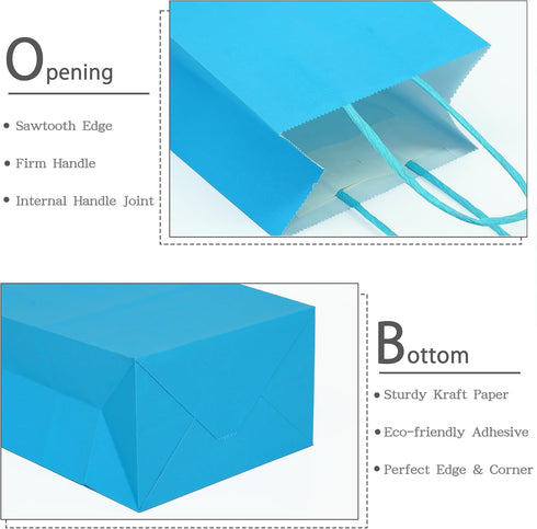 AZOWA Gift Bags - Blue Kraft Paper Bags with Handles (Blue, 25 CT)