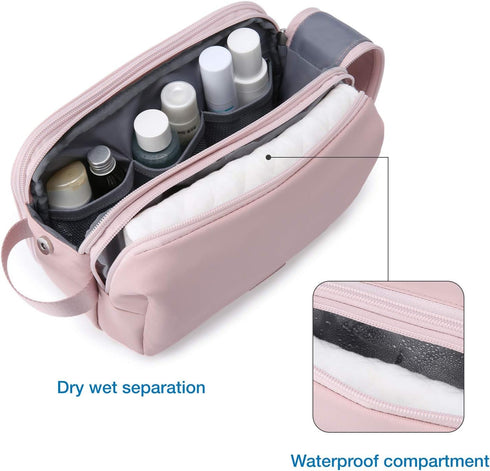 BAGSMART Toiletry Bag for Women, Cosmetic Makeup Organizer, Travel Dopp Kit, Water-resistant Shaving Bag, Pink