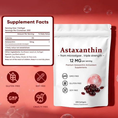 VSXAZ 12mg, Immune, 200 Aurkina Astaxanthin Premium Astaxanthin Antioxidant Supplements, Supports Eye, Skin, Joint