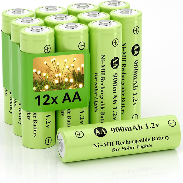 1.2V AA Ni-MH Rechargeable Battery 900mAh Pre-Charged for Outdoor Solar Lights, Lawn Lamps, String Light (AA-900mAh-12