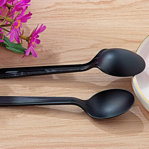 100 Pcs Heavy Duty Recyclable Spoon, Individually Wrapped Catering Dessert Utensils (Black)