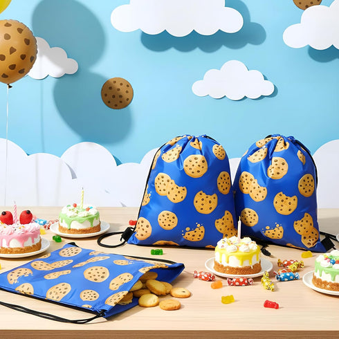 Yiyiring 16 Pcs Cookies Drawstring Gift Bags Cookies Party Favor Bags for Chocolate Chip Cookie and Milk Theme Birthday