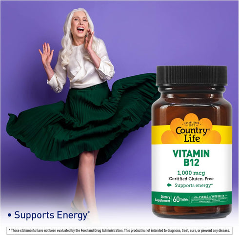 Country Life Vitamin B-12, 1000 mcg, 60 Tablets