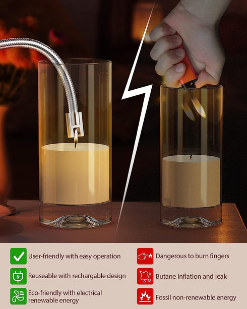 RONXS Electric Lighter, Rechargeable Arc USB Candle Lighter with LED Battery Display, Flexible Neck Windproof Flameless