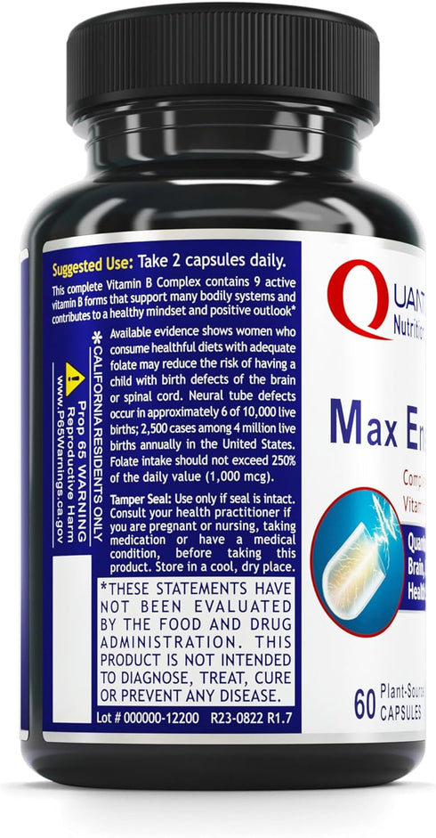 QNL Max Energy Bs - B Complex Vitamins for Women & Men, Natural Energy Supplement with Liver Support - 60 Plant-Source