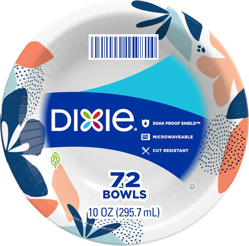 Dixie Small Paper Bowls, 10 Oz, 72 Count, Disposable, Microwave-Safe, Soak-Proof for Snacks and Light Lunches