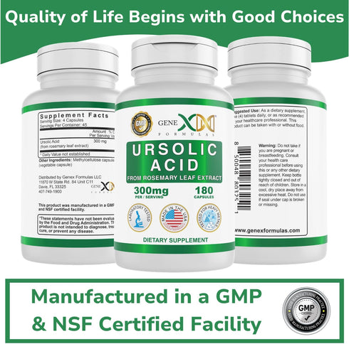 GENEX Ursolic Acid 300mg - 180 Capsules, Sourced from Rosemary Extract, Non-GMO, Gluten Free, Vegetarian
