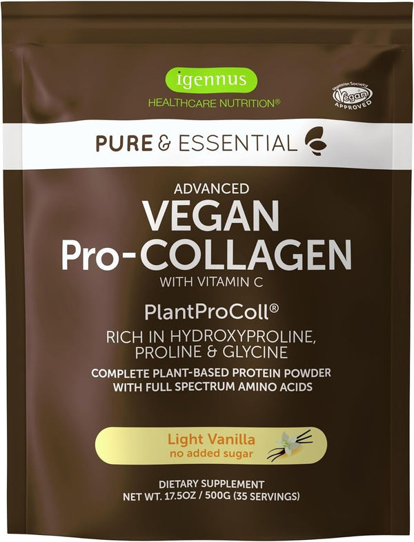 Advanced Vegan Vanilla Collagen Peptide Powder | Enhanced with Glycine, Proline & Vitamin C | 35 Servings