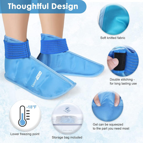 ComfiTECH Foot Ice Pack Wrap for Swollen Feet, Ice Boot for Foot Recovery, 2 Packs M Blue