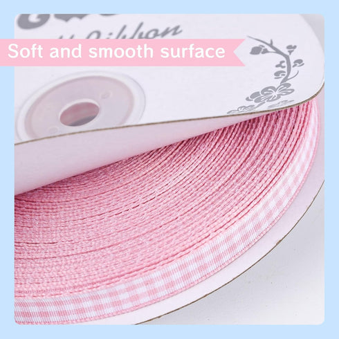 VGOODALL Pink Gingham Ribbon 50 Yards, Buffalo Checker Ribbons for Picnic, School, Mother's Day Gift Wrapping