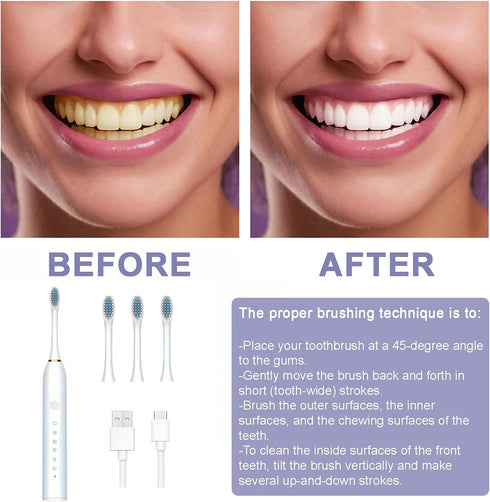 MISTYFRESH 6 Sonic Electronic Toothbrush with Modes and Smart Timer Perfect for Men and Women Clean Teeth and Gums