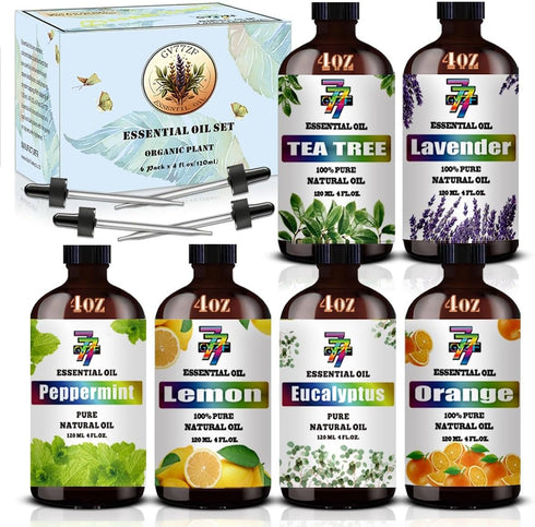 Essential Oil Set - Six Bottles (4 oz/120 ml) of Lavender, Peppermint,