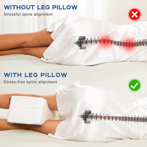Knee Pillow for Side Sleepers, Leg & Knee Support Pillow, Smooth Spine Memory Foam Alignment Pillow for Hip Pain &
