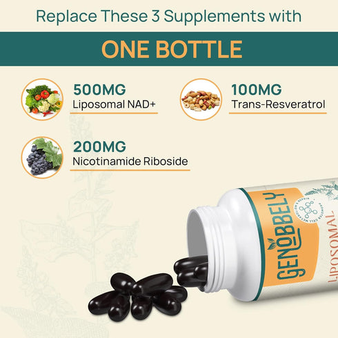 GENOBBELY 800 mg Liposomal NAD+ Supplement with Nicotinamide Riboside, 60-Day Supply for Healthy Aging