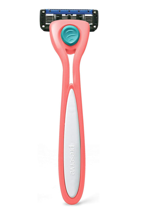 Preserve Shave 5 Blade Refillable Razor - Made from Recycled Materials, Coral Pink