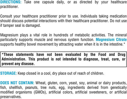 XYMOGEN Magnesium Citrate Capsules - Vegan Supplement for Women + Men - 120 Pills for Regularity, Muscle, Bone, Heart