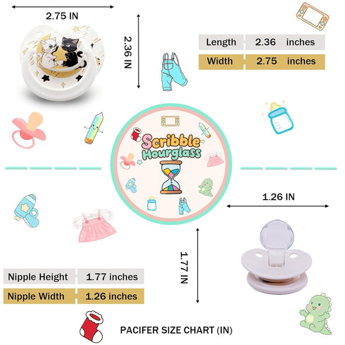 Large Shield Sensory Pacifier Gemini Cat Design Calming Tool with Clip & Case Soft Silicone Soother for Stress Relief