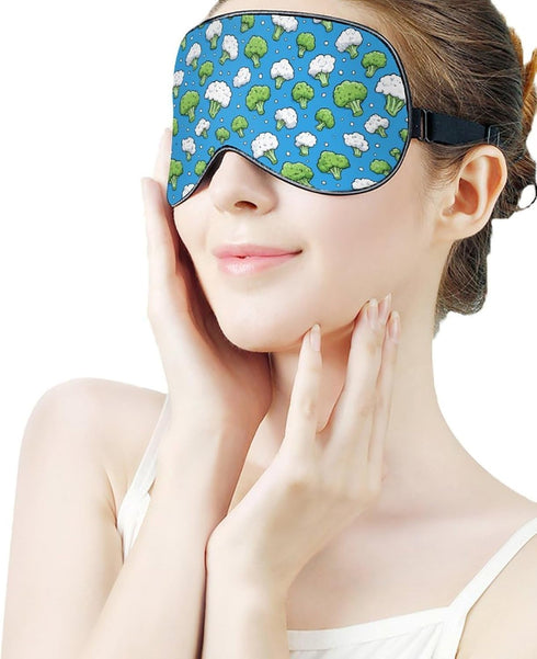 Sleeping Mask for Men & Women,Broccoli Cauliflower Blue Dots Block-Out Eye Mask for Sleep with Adjustable Strap, Night