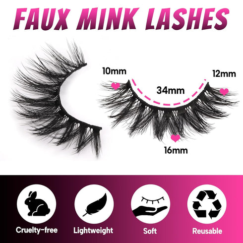 Veleasha Lashes - 10 Pairs Natural Fluffy False Eyelashes, Soft Wispy 3D Faux Mink Lashes Pack (V06)