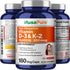 NusaPure Vitamin K2 (MK7) 200mcg + Vitamin D3 10000 IU, 180 Veg Caps, Non-GMO, Bioperine