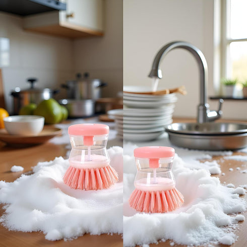 WLSuDHoncc 2Pcs Pink Dish Brush with Soap Dispenser,Soap Dispensing Brush, Kitchen Brush,Dish Pot Pan Sink Cleaning