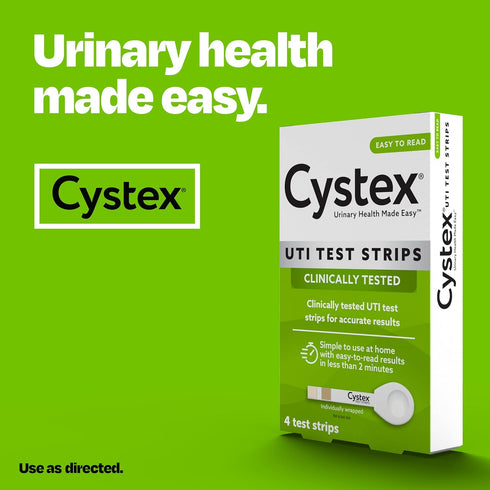 Cystex Urinary Tract (UTI) Test Strips - At Home Test for Women & Men, Easy to Read Results, 4 Count