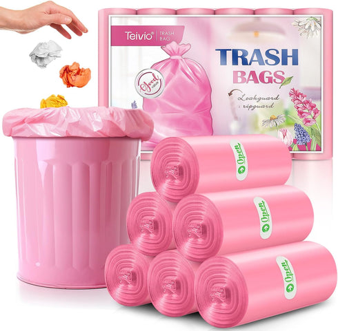Teivio Strong Trash Bags, 2 Gallon, 120 Counts, Pink, Bathroom Trash Can Liners