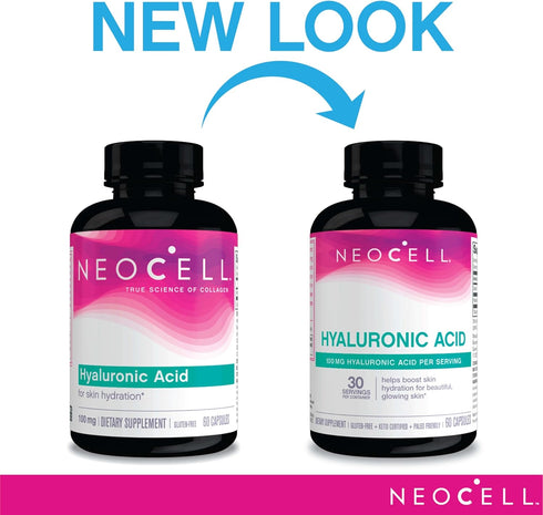NeoCell Hyaluronic Acid Capsules, Essential Lubricant, 60 Count, 1 Bottle, Gluten Free