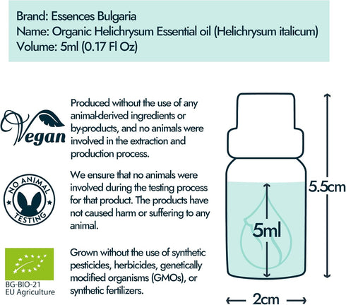 Organic Helichrysum Essential Oil 1/6 Fl Oz | 5ml | 100% Pure and Natural, Therapeutic Grade, Non-GMO